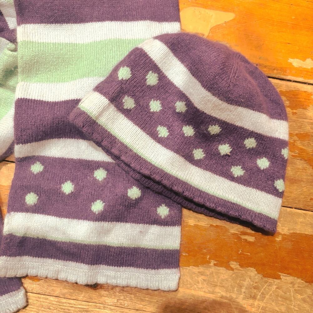 Vintage 2000s American Eagle Purple & Mint Green Polkadot Beanie & Scarf Set